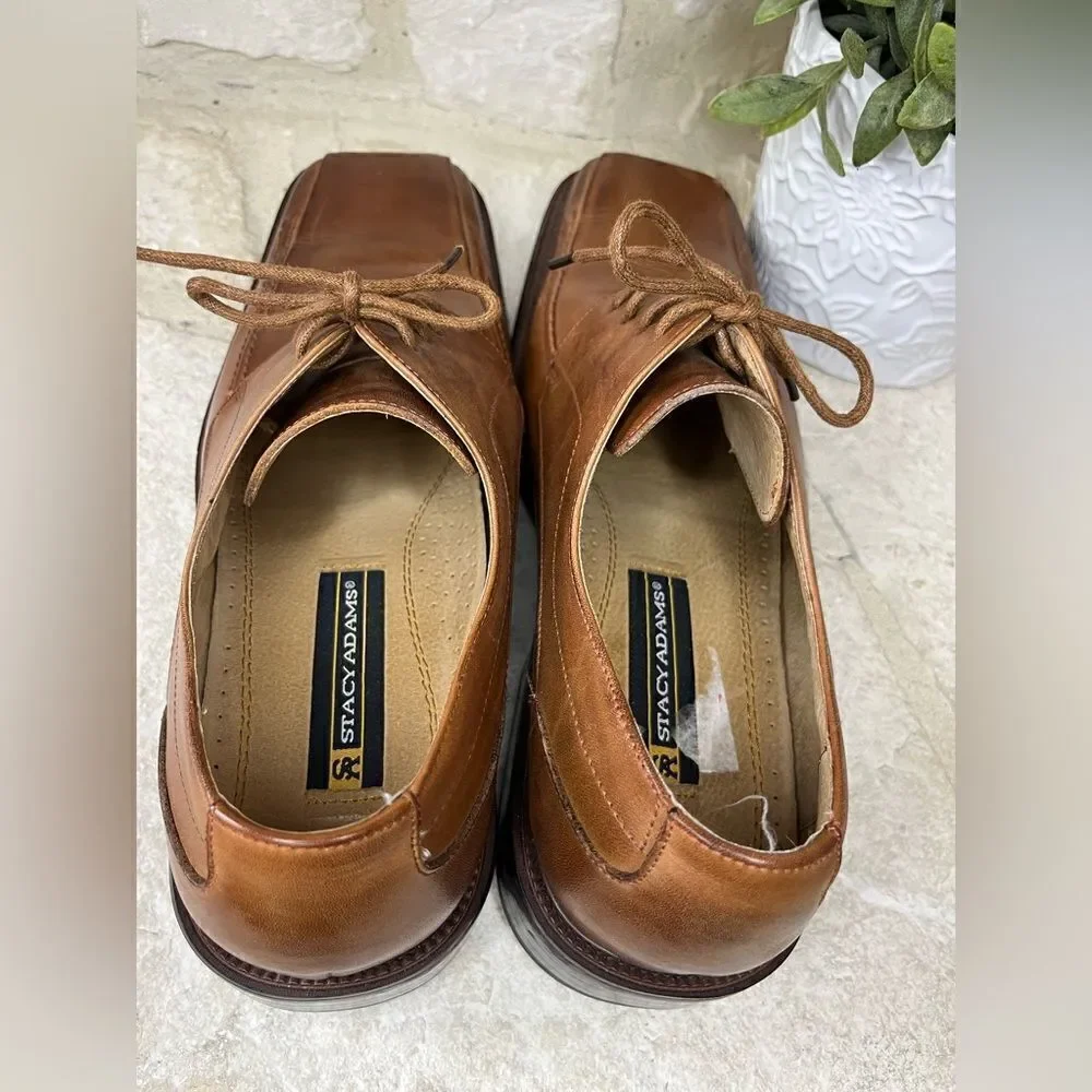 Stacy Adams cognac Derby square toe dress shoes sz 10